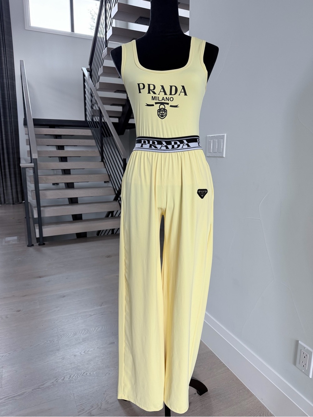 2 piece set with Yellow Top with Matching Wide Leg Pants with pockets size M